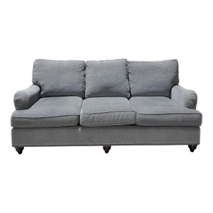 Late 20th Century Bassett Grey Linen Nailhead Trim Sofa