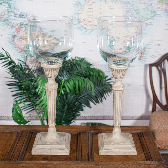 This is a tall pair of vintage display bowls. An American, glass and composite jardiniere or decorative table centrepiece,...