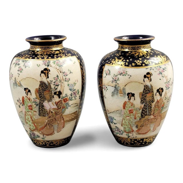 Japanese Meiji Cobalt and Gilded Kyoto Satsuma Vases from Kinkozan, 1890s, Set of 2 For Sale - Image 16 of 16