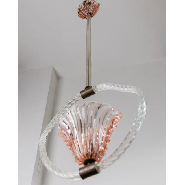 Large Art Deco Flower-Shaped Pink Murano Glass Pendant from Barovier and Toso, Italy, 1940s For Sale - Image 3 of 11