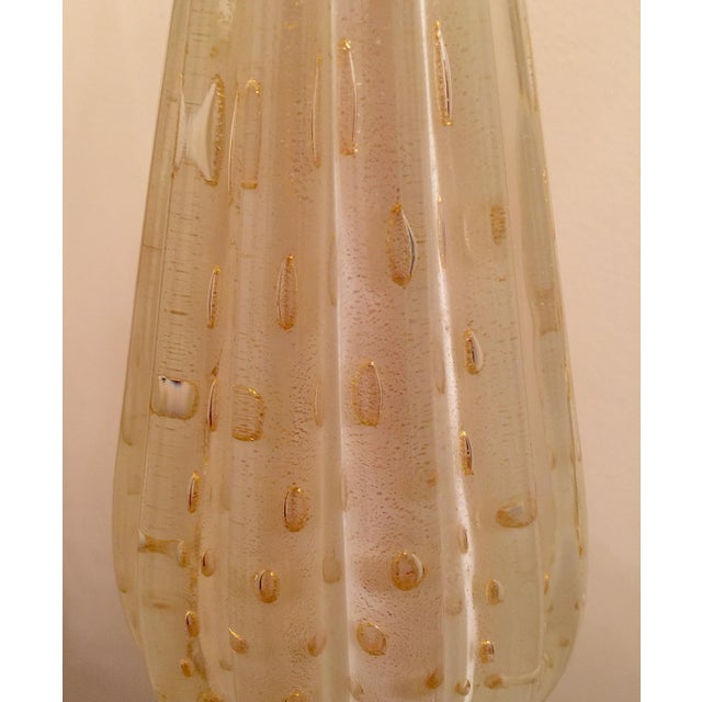 Vintage Mid Century Murano Venetian White & Gold Glass Lamps- a Pair For Sale In New York - Image 6 of 10
