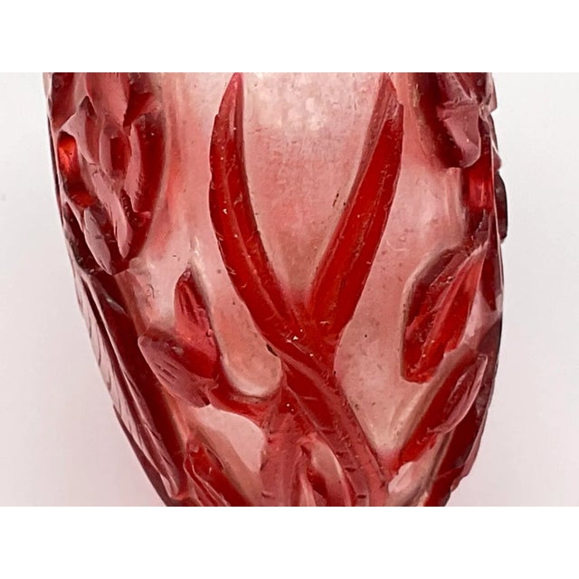Antique Beijing Glass With Red Glass Overlay in Floral Motifs and Custom Made Stopper For Sale - Image 12 of 13