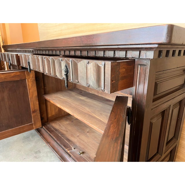 Large 20th Century Catalan Spanish Baroque Carved Walnut Tuscan Credenza or Buff For Sale - Image 13 of 18