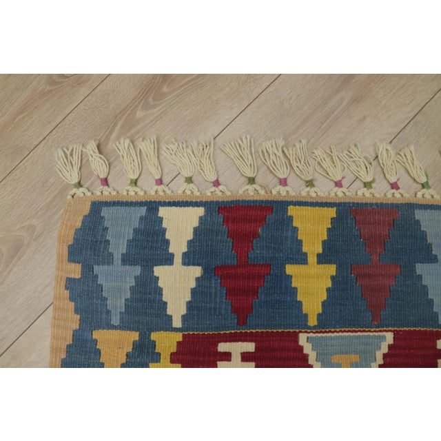 1980s Traditional Blue Red Geometric Kilim For Sale - Image 10 of 12