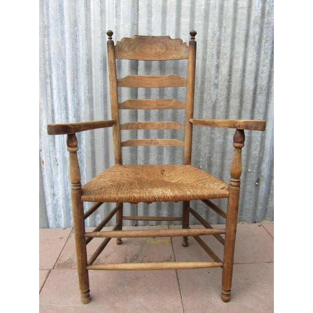 Antique Dutch Rustic Farmers Armchair with Wicker Seat, 1900s For Sale - Image 15 of 15