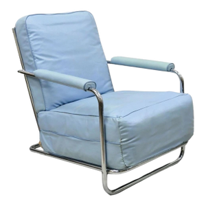 Early 20th Century Vintage Gilbert Rohde for Troy Sunshade Art Deco Easy Chair Blue Lounge Chair