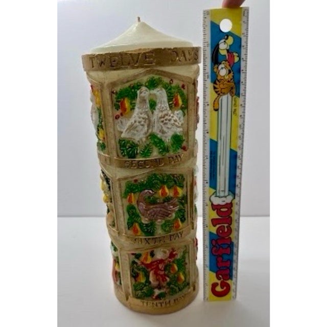 Mid 20th Century Vintage Mid-Century "Twelve Days of Christmas" Relief Master Pillar Candle For Sale - Image 5 of 7