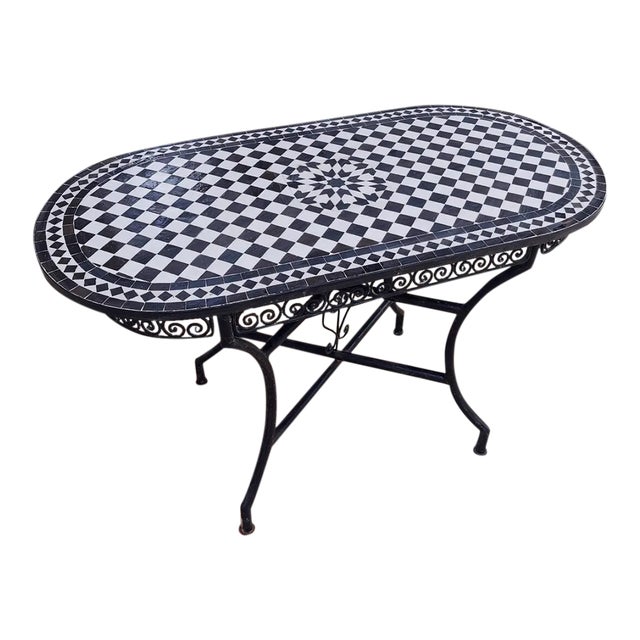 Black White Oval Table Moroccan Mosaic Art Work For Sale
