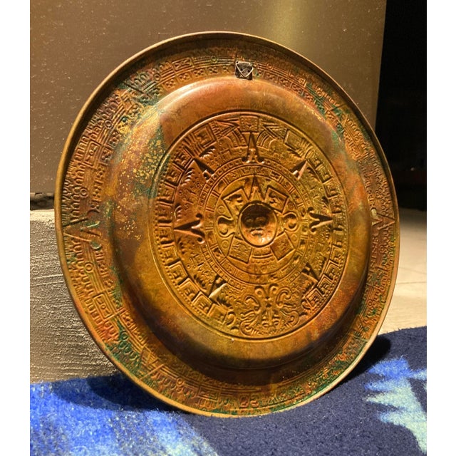 Mid 20th Century Vintage Hand-Hammered Brass Mayan Sun-God Calendar Mexico For Sale - Image 5 of 13