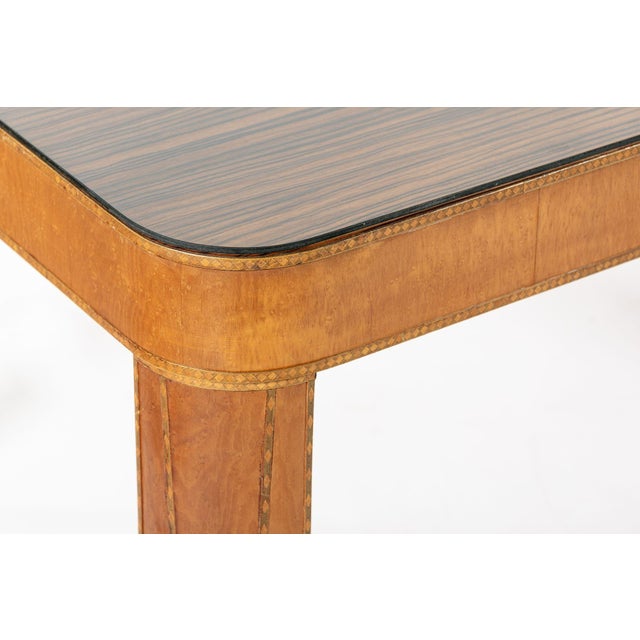 Antique Art Deco Macassar Ebony Wood Dining Table With Glass Top, 1940s For Sale - Image 15 of 15