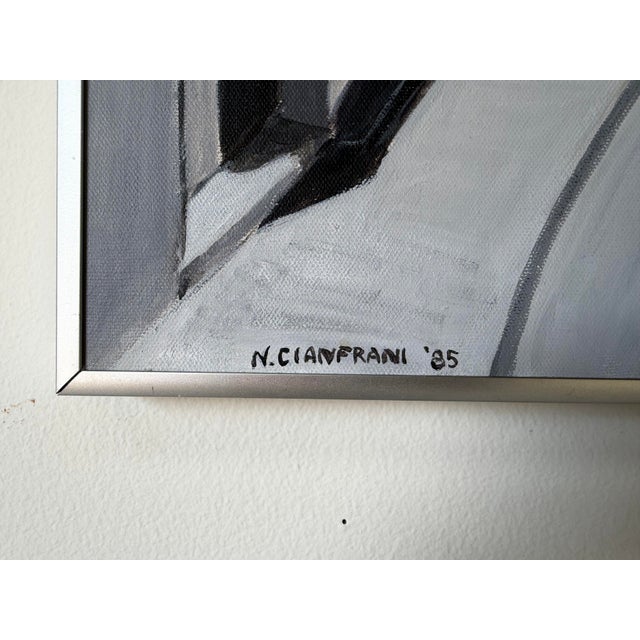1985 N. Cianfrani Monochrome European Cityscape Oil on Canvas Painting, Framed For Sale - Image 10 of 11