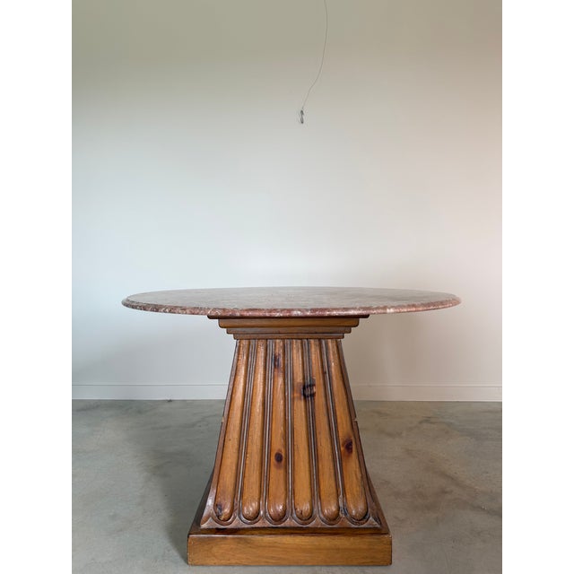 1990s Kreiss "Duchess" Marble + Sculptural Wood Pedestal Card Table Game Table Dining For Sale - Image 5 of 18