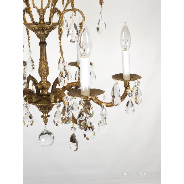 Antique 6 Arm Absolutely Fabulous Brass Cut Lead Glass Crystal Chandelier For Sale - Image 12 of 12