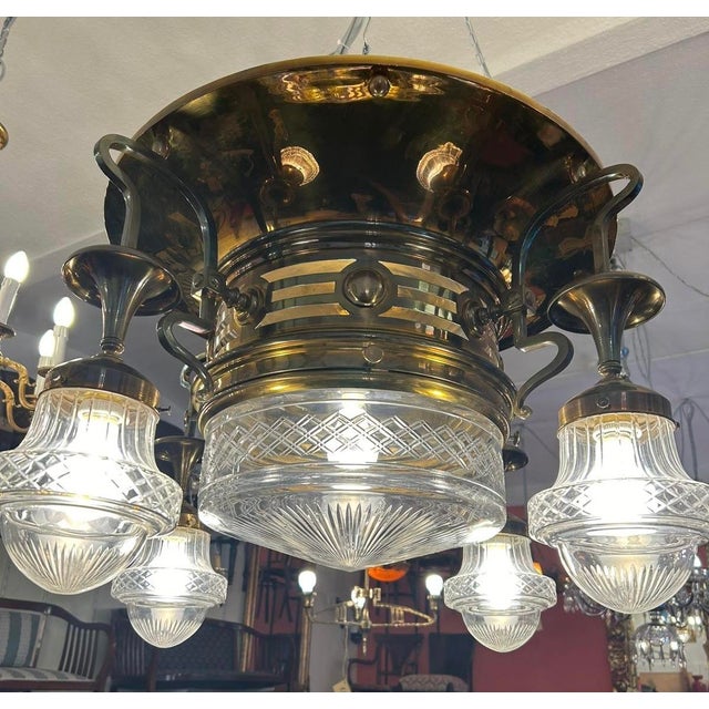 Large Art Nouveau Brass Flush Mount, 1890s For Sale - Image 4 of 4