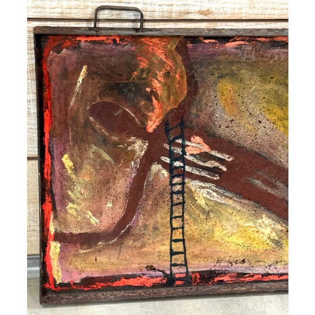 Purvis Young “Burning Man” Monumental Outsider Painting on Found Steel Tray, Signed A dramatic and spiritually resonant...