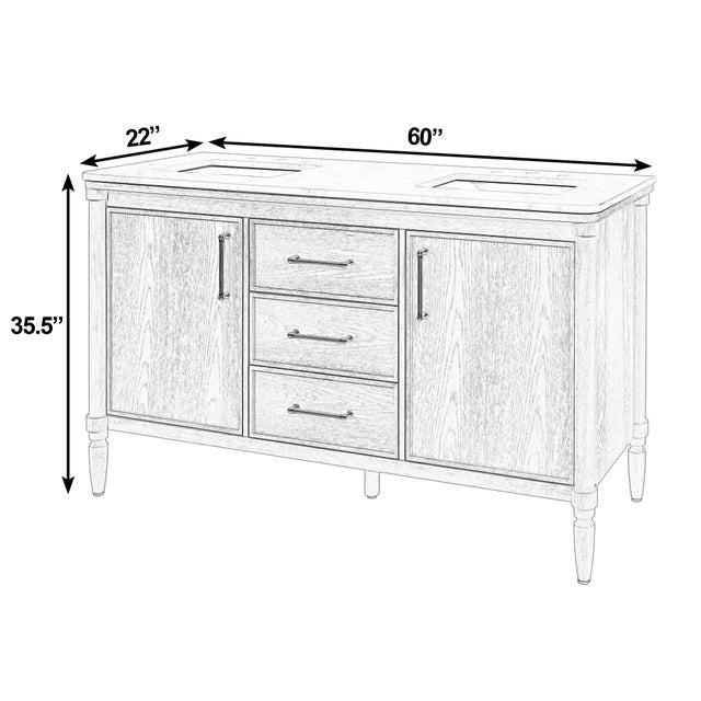 Spritely Home Accent Furniture Bianca 60 in. W Wood & Marble Double Sink Bathroom Vanity, Light Oak For Sale - Image 4 of 11