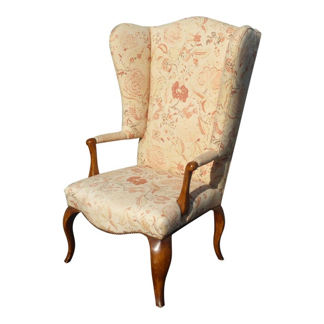 Unique Vintage French Country Floral Throne Wingback Accent Chair