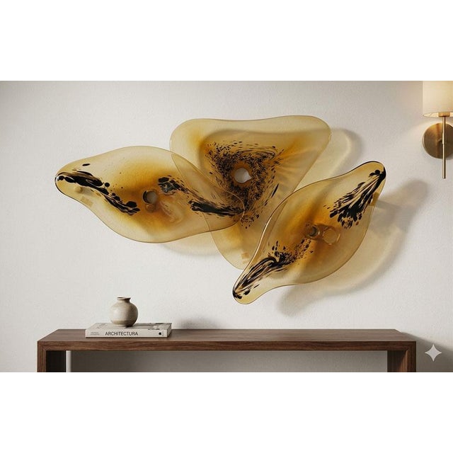 Elevate your space with this striking Murano style, architectural-grade 3-piece hand-blown studio art glass wall...