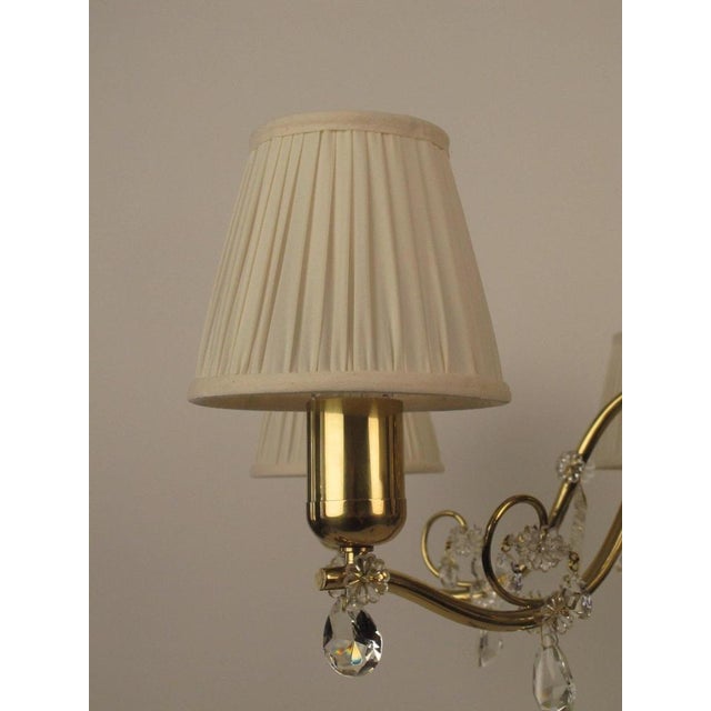 Brass 6-Arm Chandelier with Cream Silk Shades, Austria, 1940s For Sale - Image 6 of 14