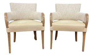 Pair of Custom Jonas Curved Armchairs With Leather Seats