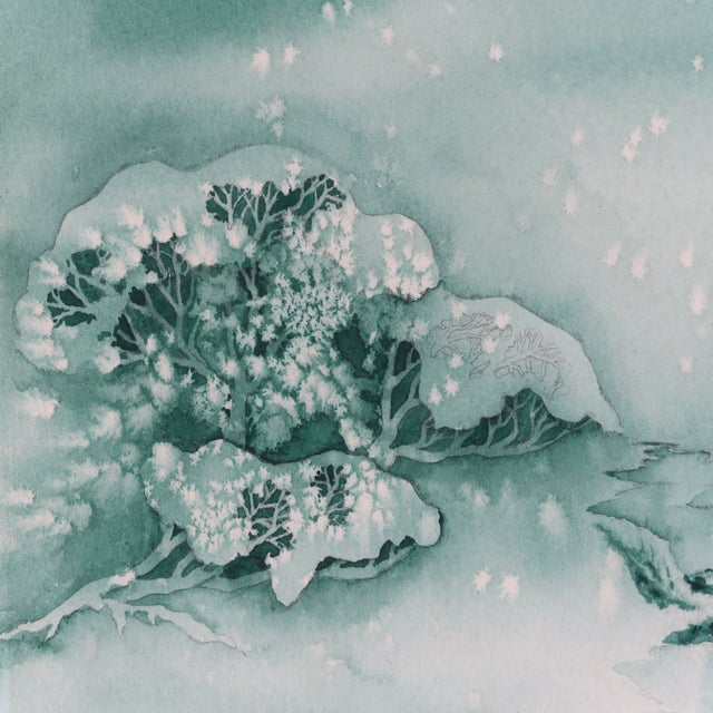 Late 20th Century Original Monochromatic Winter Scene Watercolor Painting on Paper by Artist Ellen Shannon of Snowy Pine & Frozen Stream For Sale In Tulsa - Image 6 of 16