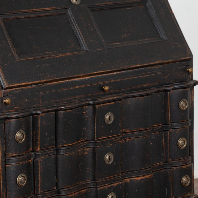 Wood Late 18th Century Danish Black Painted Oak Rococo Secretary Bureau For Sale - Image 7 of 10