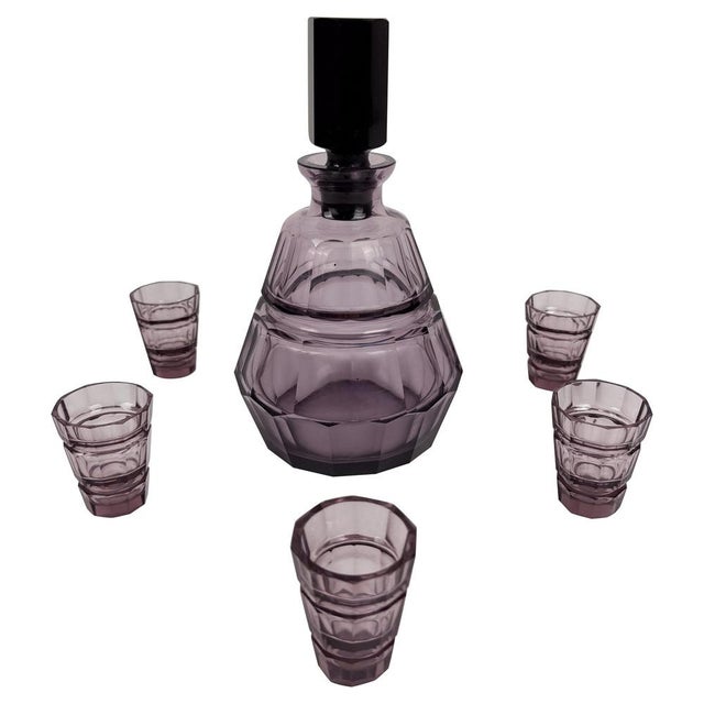 Art Deco Italian Liquor Bar Set in Violet Cut Glass, 1930s, Set of 6 For Sale - Image 14 of 14