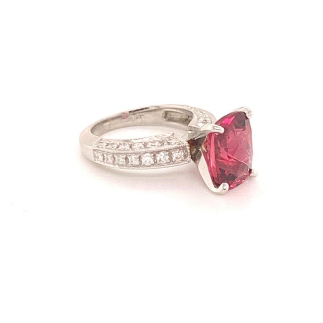 Diamond Tourmaline Rubellite Ring 3 Platinum 3.72 TCW Certified For Sale - Image 15 of 17