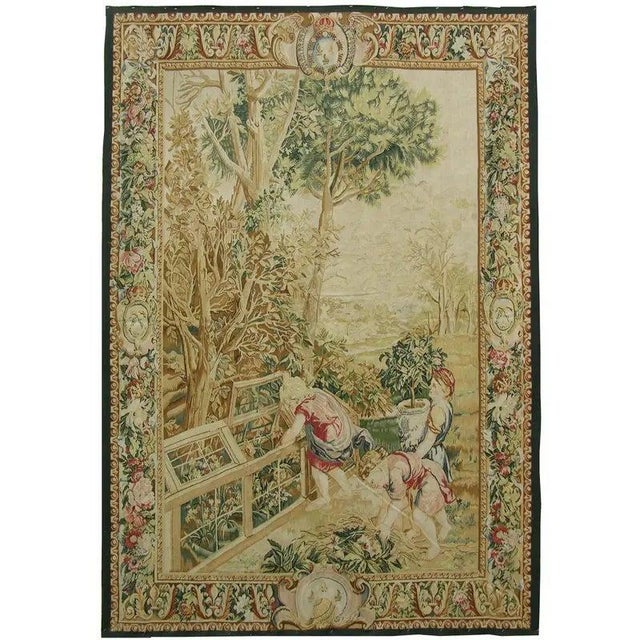 Textile Vintage Tapestry Depicting Greenhouse For Sale - Image 7 of 9