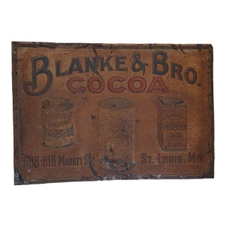 Antique Embossed Tin Advertising Sign “Blanke & Bro. Cocoa St. Louis, Mo.” For Sale