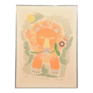 Cheerful Lion Serigraph Signed by Henri Maik For Sale