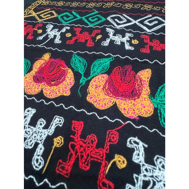 Black 1980s Traditional Bulgarian Folklore Embroidered Apron For Sale - Image 8 of 11