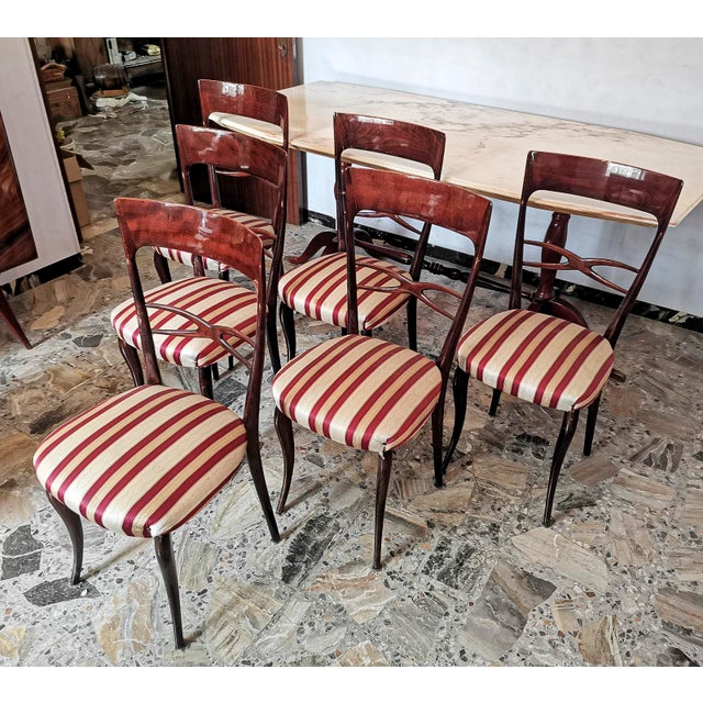 Chairs in Wood and Cream & Burgundy Fabric, 1960s, Set of 6 For Sale - Image 4 of 18