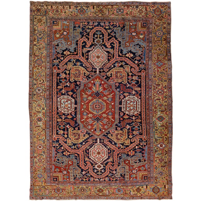 Antique Persian Heriz Handmade Allover Designed Blue Wool Rug For Sale - Image 11 of 11