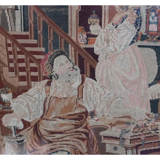 You are viewing a gorgeous antique Italian needlepoint tapestry Lovely scene with the shoe maker - or cobbler - and the...