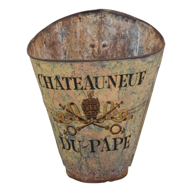 French Painted Grape-Picking Hod, Iron, Circa 1900, Rustic Decor For Sale