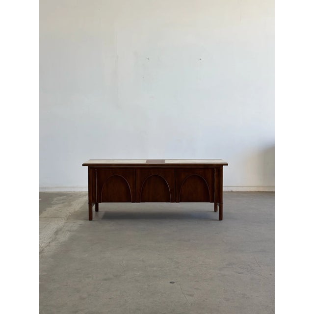 Mid-Century Modern 1960s Arched Walnut Credenza With Stone Inlay Top For Sale - Image 3 of 15