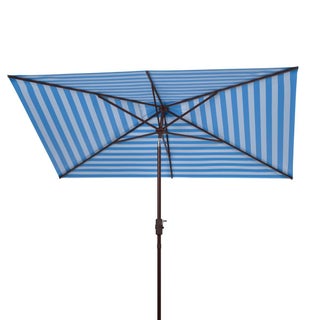 Athens 6.5X10Ft Rectangle Crank Umbrella, Baby Blue With White Understripe For Sale
