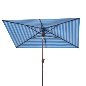 Athens 6.5X10Ft Rectangle Crank Umbrella, Baby Blue With White Understripe