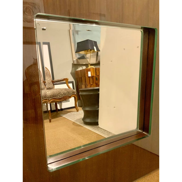 La Barge Labarge Co. Modern Walnut Finished Wood Square Wall Mirror For Sale - Image 4 of 5