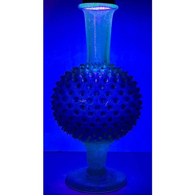 20th Century MCM Italian Empoli Green Knobbly Pedestal Vase With Uv Glow For Sale - Image 12 of 16