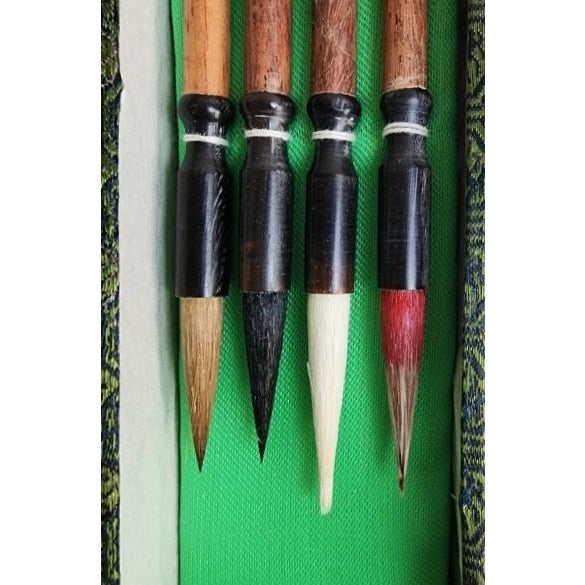 Vintage Huzhou Chinese Calligraphy Brushes in Silk Box - Set of 4 For Sale In Los Angeles - Image 6 of 17