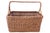 Large 14 inch natural woven rattan rectangular vintage basket with a wrapped handle. No maker's mark. Light wear.