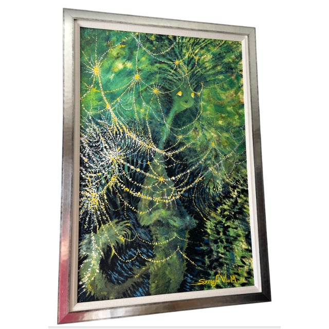 Illustration Dr Seuss Painting Green Cat With Lights Framed Very Rare For Sale - Image 3 of 17