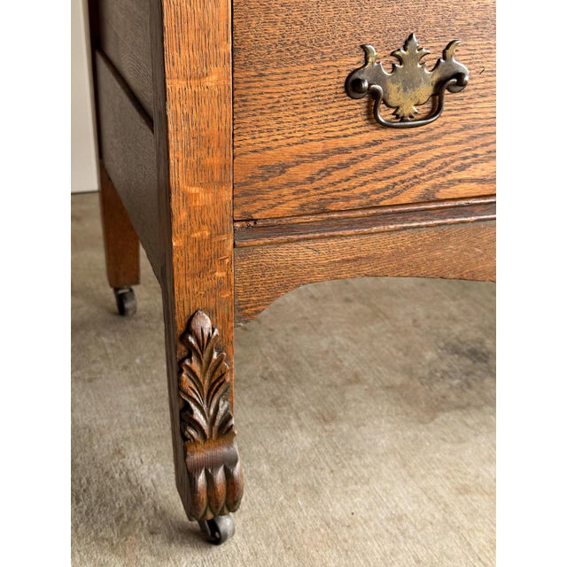 Antique Oak Serpentine Chest With Original Casters and Brass Hardware For Sale - Image 10 of 17