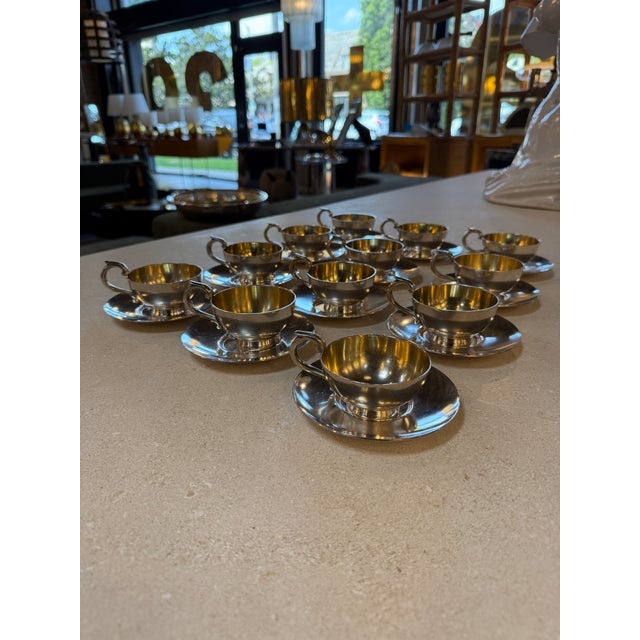 Italian Silver-Plate Tea Cup and Saucer Set, 12 Pieces, Mid-Century For Sale - Image 14 of 17