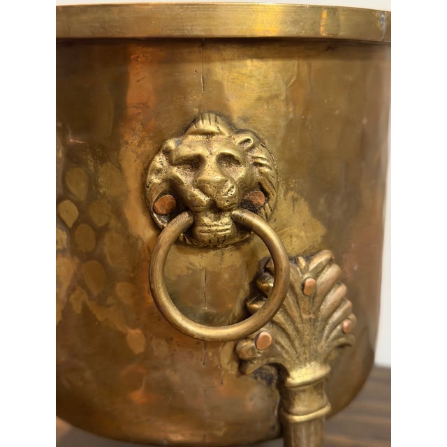 Antique Imperial Russian Tula Hammered Brass Jardinière With Lion Masks, C. 1900 For Sale - Image 10 of 16
