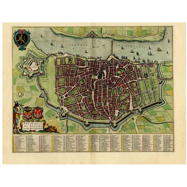 Antique Map of Antwerp, Belgium by Blaeu, 1652 For Sale