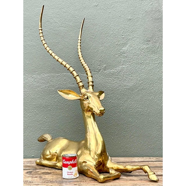 Vintage Monumental Brass Gazelle For Sale - Image 4 of 12