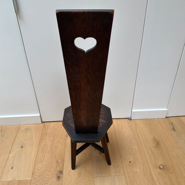 Brown Antique Hand Carved Folk Art Spinning Chair With Heart and Floral Motifs For Sale - Image 8 of 12